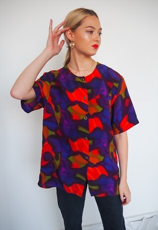 VINTAGE PATTERNED BUTTON UP BLOUSE