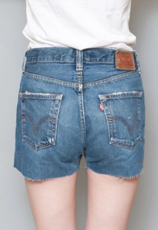 VINTAGE 1990'S LEVI'S 501 BLUE RAW HEM DENIM SHORTS