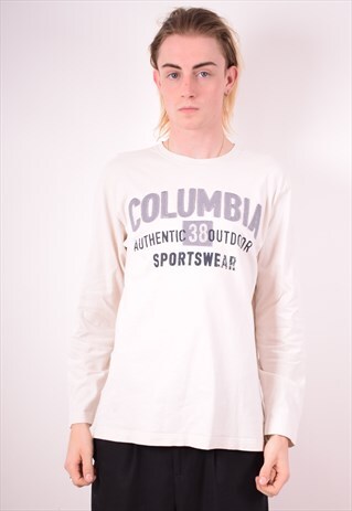 COLUMBIA MENS VINTAGE TOP LONG SLEEVE MEDIUM WHITE 90S