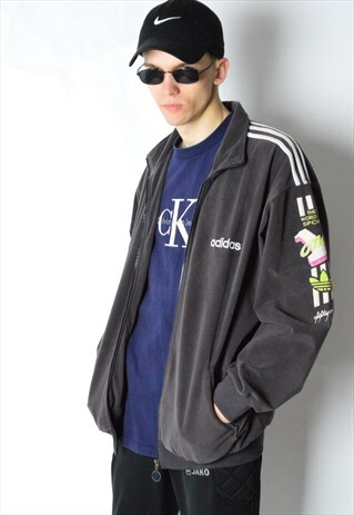 VINTAGE 90S GREYISH BROWN VELVETY ADIDAS TRACK JACKET