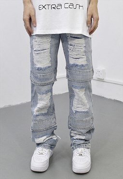 Blue Distressed Washed Denim jeans Pants Y2k