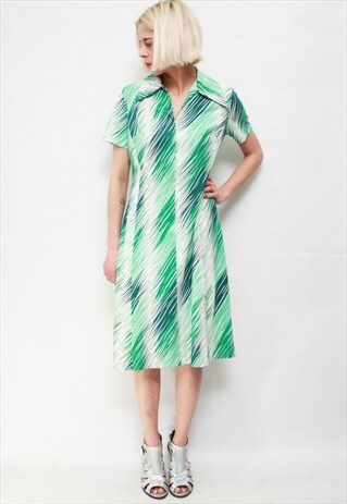 VINTAGE 70' BEAUTIFUL AMAZING MIDI CUTE GREEN DRESS