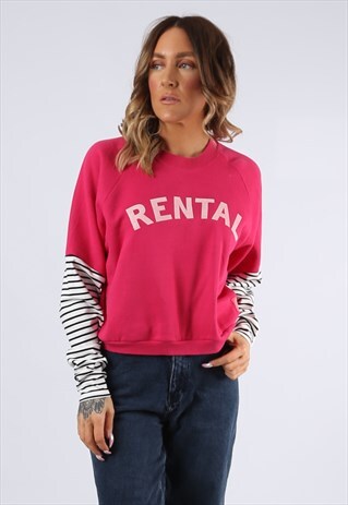 CROPPED SWEATSHIRT TOP JUMPER STRIPED BICH RENTAL PRINT E9DO