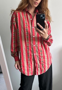 Cotton Red Ikat Boho Boyfriend Shirt - L