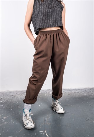 VINTAGE 1990S BROWN HIGH-WAISTED TROUSERS