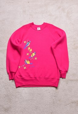 Women's Vintage 90s Pink Bird Print Sweater