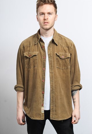 VINTAGE CORDUROY CORD SHIRT BROWN