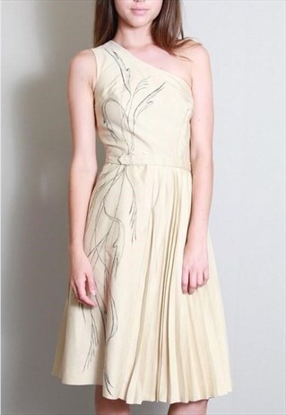 VINTAGE 1950'S PREMIUM SILK CREAM OFF-THE-SHOULDER DRESS