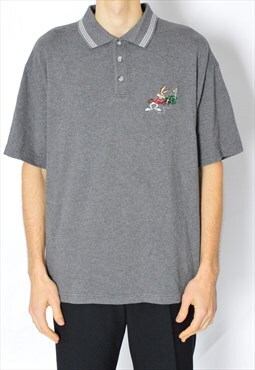 Y2K Grey Athletic Golf Embroidered Polo Shirt