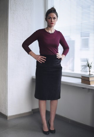 VINTAGE 80'S BLACK VELVET MIDI SKIRT