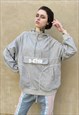 OVERSIZE CARGO POCKET HOODIE ZIP UP PULLOVER TOP IN GREY