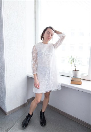 VINTAGE 60'S WHITE MINI LACE WEDDING DRESS