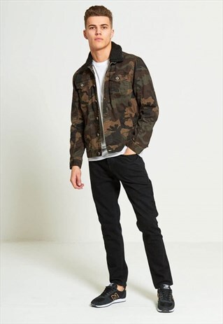 MENS CAMOUFLAGE PRINT FUR COLLARED JACKET