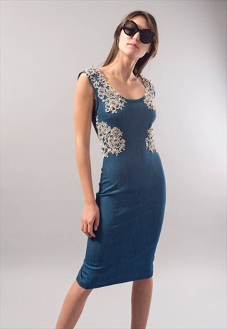MIDI DENIM DRESS SLEEVELESS EVENING LACE MINI DRESS F1787