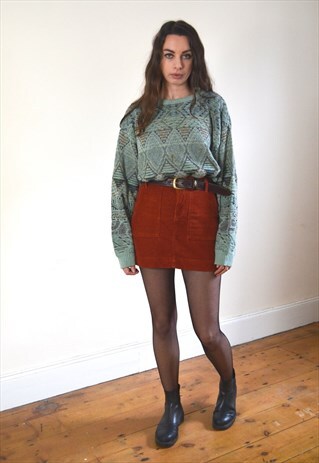 80S VINTAGE MINT GREEN PATTERN KNIT JUMPER