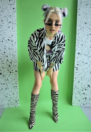 REWORKED VINTAGE ZEBRA PRINT CROPPED SHIRT ANIMAL PRINT