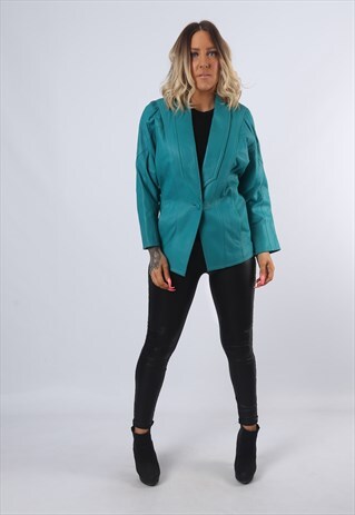 LEATHER JACKET BLAZER FITTED SHORT UK 8 (CWBE)