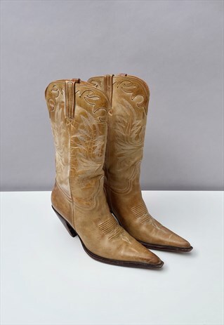 Charlie 1 Horse Point Toe Tan Cowboy Boots