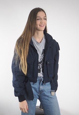 VINTAGE NAVY CROPPED PUFFER JACKET