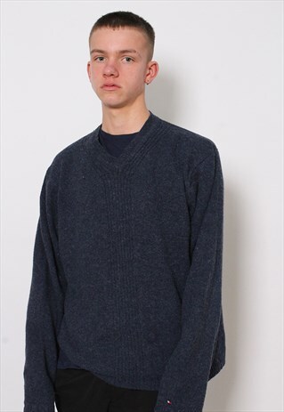 VINTAGE TOMMY HILFIGER BLUE KNITTED JUMPER