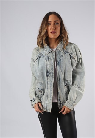 VINTAGE DENIM BOBER JACKET OVERSIZED FITTED UK 14 (GCAE)