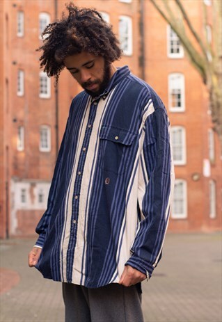 VINTAGE 90S TOMMY HILFIGER LOGO STRIPED SHIRT CREAM & BLUE