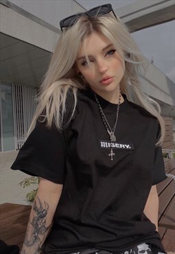 embroidered box logo misery wordmark patch black t-shirt