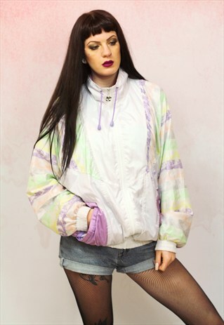 1980S VINTAGE PASTEL COLOURED OVERSIZED SHELL TRACK JACKET