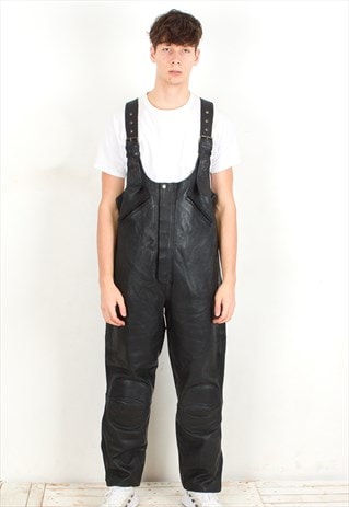 Leather Biker Bibs XL Men Overalls Dungarees Moto Racer Rock
