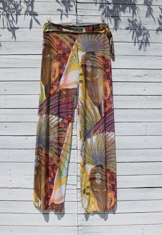 multi color african print sheer tulle stretch Y2K pants