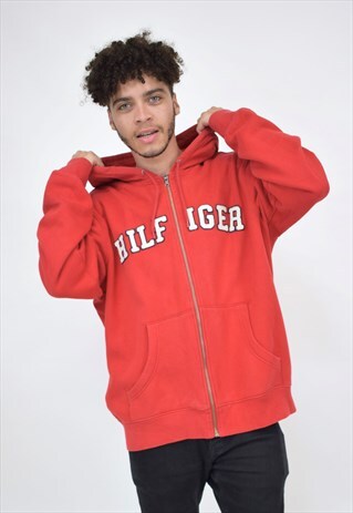 VINTAGE 90'S TOMMY HILFIGER RED ZIP UP HOODIE