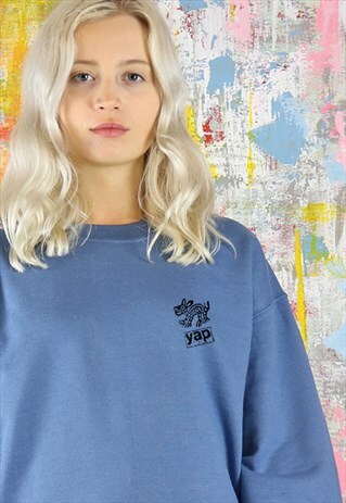 SWEATSHIRT IN DENIM BLUE WITH YAPYAP TINY MEXICAN DOG LOGO