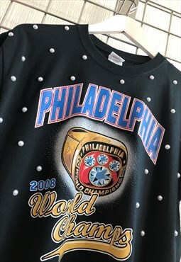 Reworked Black All Over Pearls Philadelphia Champs Tshirt