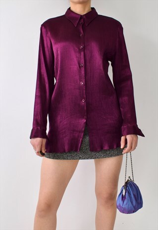 VINTAGE 80S 90S TEXTURED CRINKLED IRIDESCENT SHIMMER SHIRT