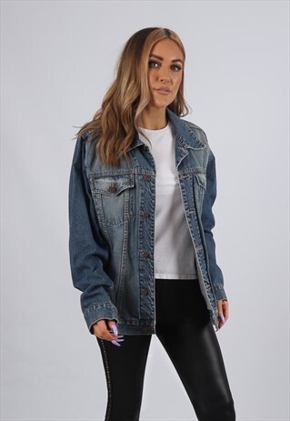 VINTAGE DENIM JACKET OVERSIZED FITTED UK 14 L (9B6H)