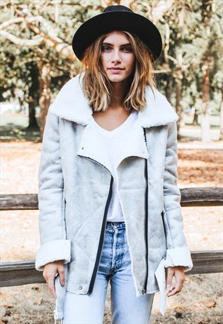 FAUX SHEARLING BIKER JACKET
