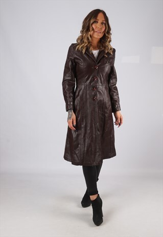 LEATHER FITTED JACKET COLOURED VINTAGE MID LONG UK 6 (BJDY)