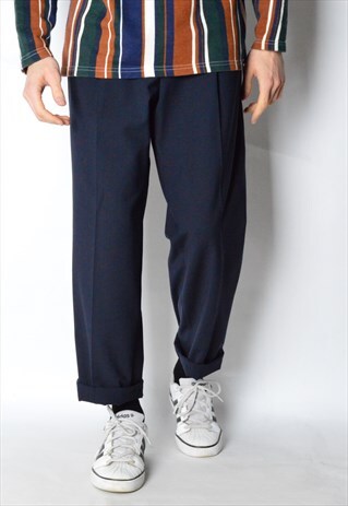 VINTAGE 90S NAVY BLUE WOOL BLEND PANTS