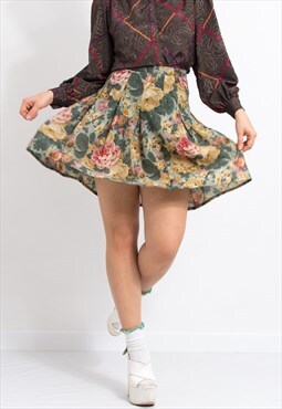 Vintage mini floral skirt in multi pleated