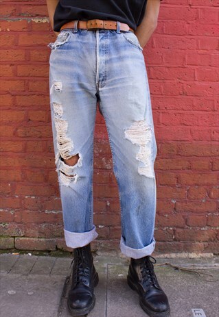 VINTAGE UNISEX OVERSIZED LEVI 501 JEANS DISTRESSED DENIM