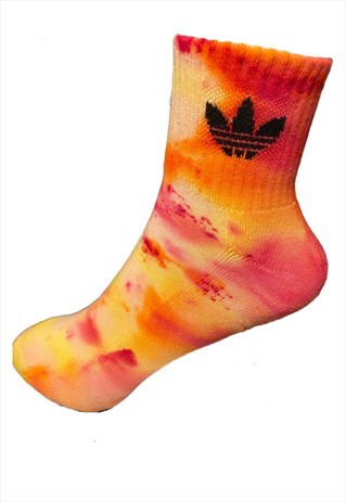 HAND DYED ADIDAS ANKLE SOCK - RED ORANGE 1 PAIR