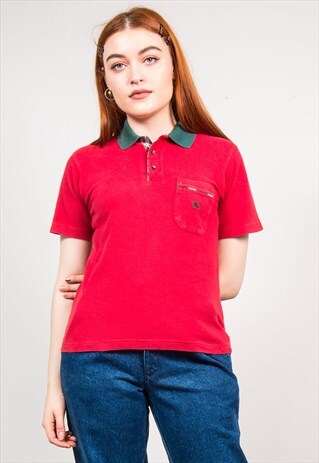 BURBERRY VINTAGE 90'S RED SHORT SLEEVE POLO SHIRT T-SHIRT