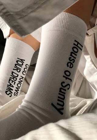 WHITE "GOD KNOWS YOUR DREAMS" CREW SOCK