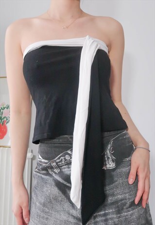 VINTAGE BALLETCORE BLACK WHITE TUBE TOP