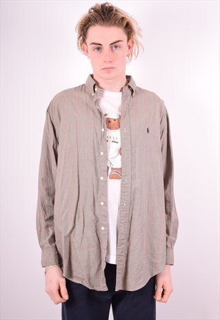 RALPH LAUREN MENS VINTAGE SHIRT MEDIUM GREY CHECK 90'S