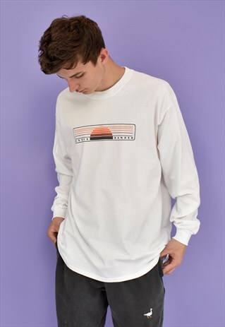 G&G UNISEX WHITE/ORANGE SUNSET L/S CUFFED TEE