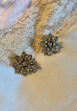 Sparkle Gold Daisy Crystal Flower Stud Earrings Y2k Diamante