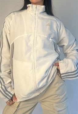 00s Adidas White & Grey 3 Stripe Track Jacket Windbreaker