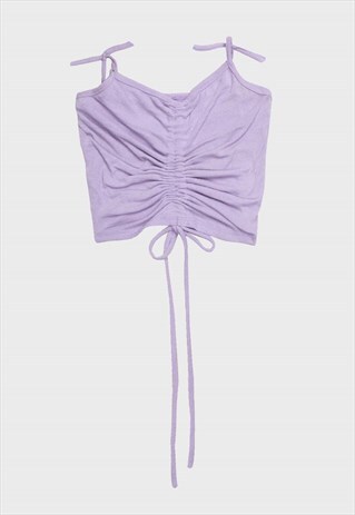 Y2K LILAC RUCHED TIE UP CROP TANK TOP