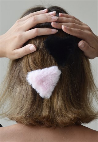 FAUX FUR HAIR BARRETTES SET